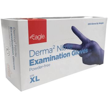 Eagle® Derma² Powder Free Nitrile Gloves, Textured Fingertips, 9in