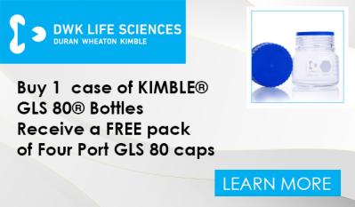 Buy 1 case of KIMBLE®  GLS 80® Bottles Receive a FREE pack of Four Port GLS 80 caps